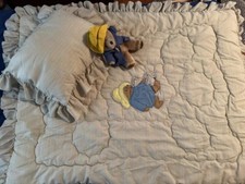 Vtg  80s Quiltex Paddington Baby Quilt, Pillow,  Plush Stuffed Bear Eden Toys