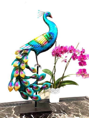 Gran Hecho a Mano Metal Artesanal Pavo Interior Exterior Estanque Jardín Adorno Escultura - Imagen 8 de 9