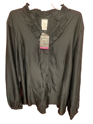 Women s JMS(Just My Size) Long Sleeve Button-Up Top-Size 2X(18W-20W)Black-New