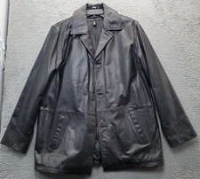Structure Leather Jacket Mens Large Black Quilted Lined Peak Collar Button Front