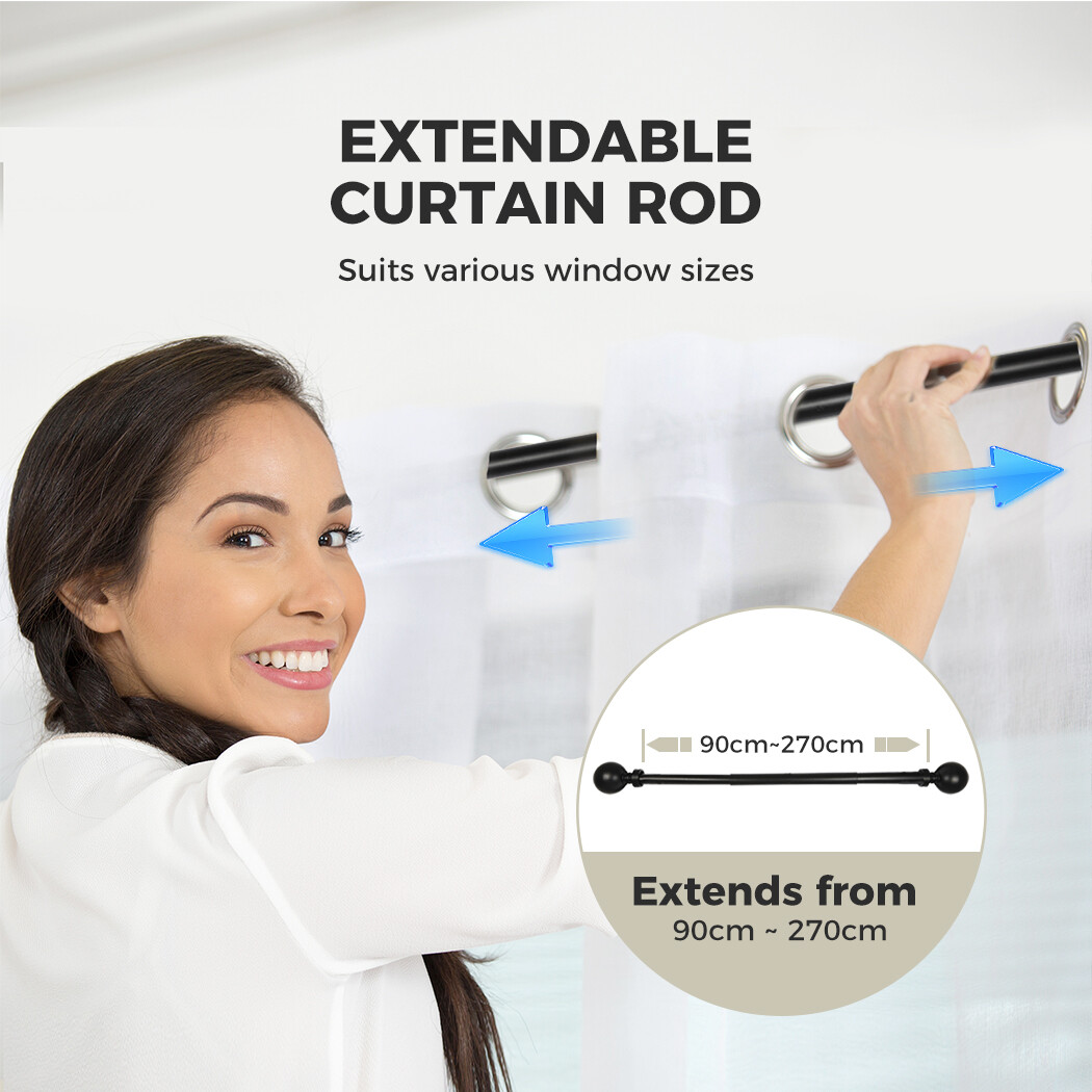 Marlow Steel Curtain Rod Nordic Quiet Rail Pole Pommel Set Extendable Adjustable eBay