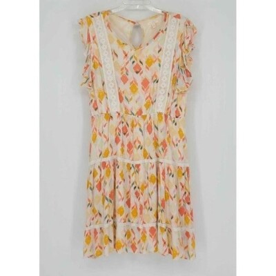 LC Lauren Conrad Baja Bazaar Yellow Orange Floral Cap Sleeve Crochet Dress Large