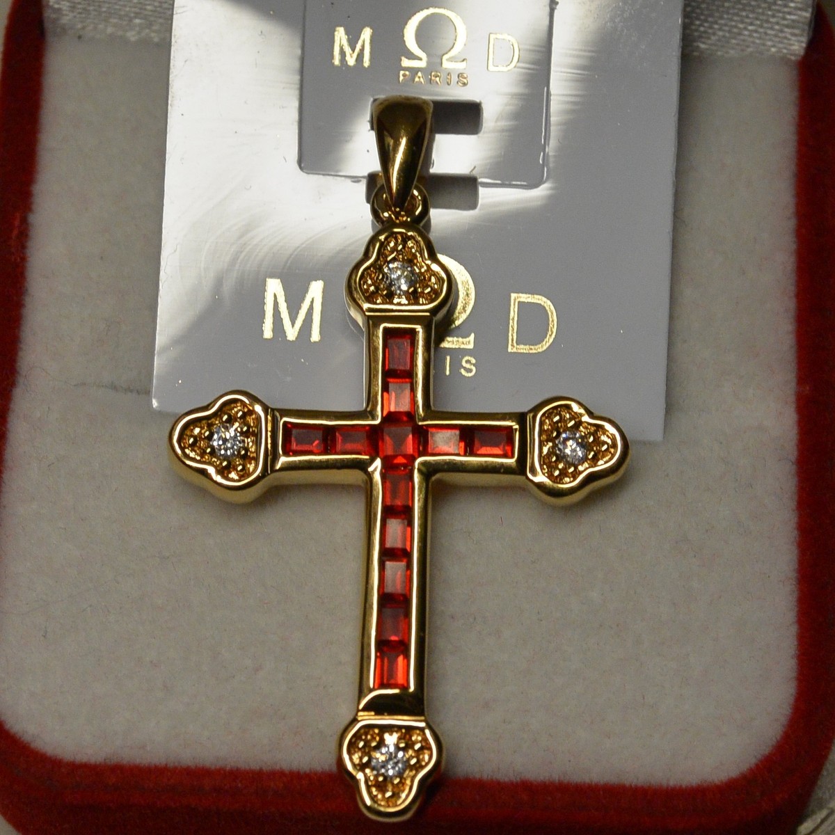 Pendentif Croix Dolly-Bijoux - Sertie De 12 Onyx - Plaqué Or 18K 5 Microns - Neuf