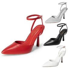 Women High Stilettos Heel Ankle Strap Close Pointed Toe Slingback Pump Shoes