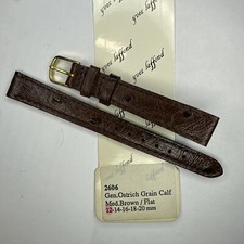 Yves Laffond Ostrich Grain Genuine Calf Brown 12mm Watch Strap Gold Buckle New!