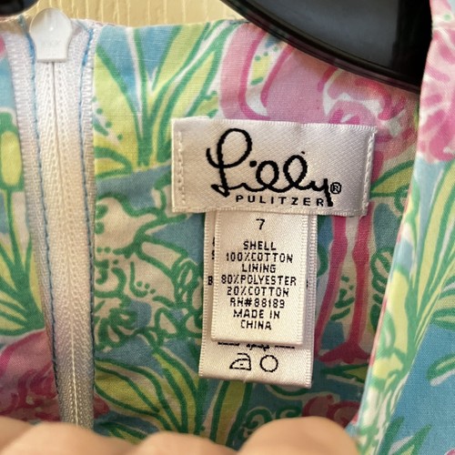 Lilly Pulitzer Flamingo Pelican Shift Dress Pink Green Blue Girls Size 7 - Picture 7 of 11