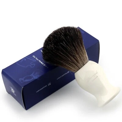 HARYALI LONDON Reiner Dachshaar Rasierpinsel in Elfenbein Metallgriff für Herren Bart Fertig Rasur