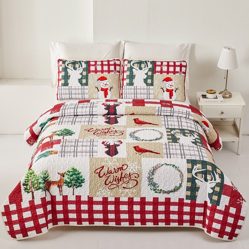 Christmas Bedspread Coverlet Set Patchwork Quilted Queen King Size Bedding New - Picture 81 of 132