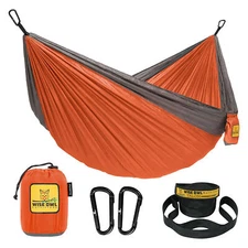 Wise Owl Outfitters Large DoubleOwl Hammock w/Tree Straps & Accessories, Orange