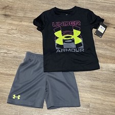 Toddler Set Under Armour Sz 4 Shorts TEE Black Grey Logo