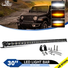 Roof/Bumper Strobe 32"/30" Slim LED Work Light Bar Spot Flood offroad Truck 12V
