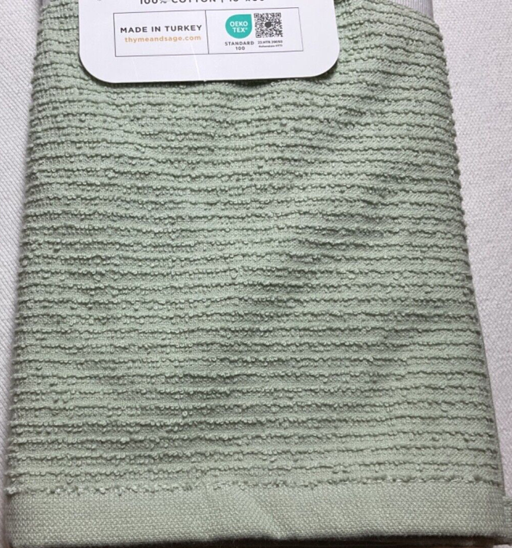 THYME & SAGE KITCHEN TOWELS (3) GREEN ANTIBACTERIAL TURKISH COTTON 18 X 30 NWT