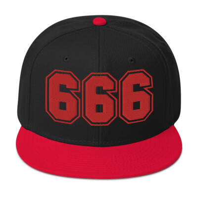 Red 666 The Number of the Beast Evil Embroidered Flat Bill Cap