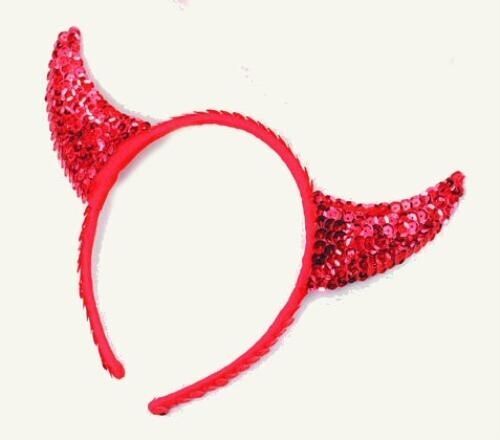 Red Sequin Devil Horns On Headband Hen Night Halloween Fancy Dress