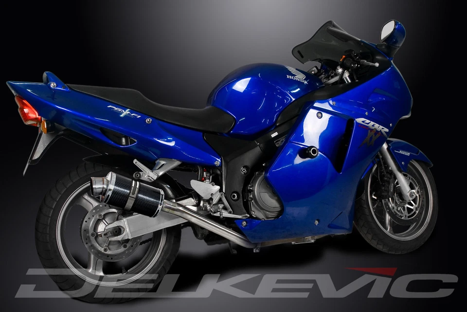 Silenciador de escape completo Honda CBR1100XX Blackbird 96-09 4-1 9" carbono ovalado Foto 4 de 4