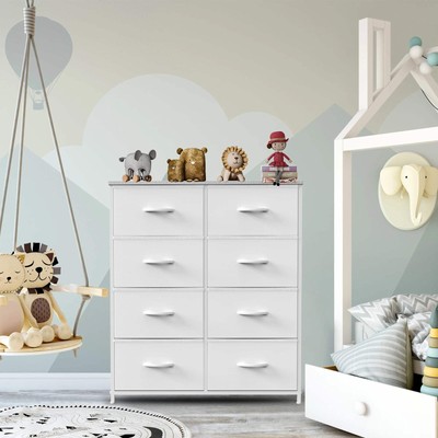 JHK Children's Wardrobe For Bedroom With 8 Fabric Drawers Storage Cabinet Steel