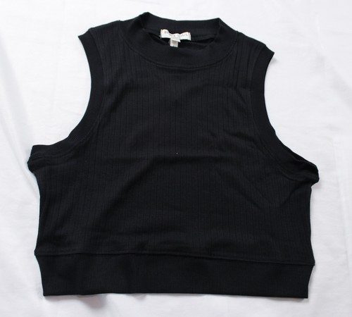 Brave Soul Women's Solid Ribbed high Neck Cropped Vest JL3 Black Large