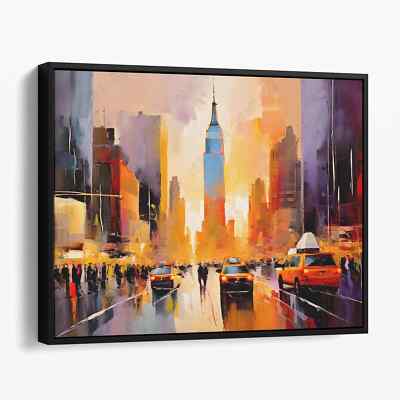 Bustling Manhattan City Streets NYC Surreal Modern Trendy Canvas Wall Art Print