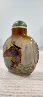 中国工艺美术大师刘守本登高观瀑玛瑙鼻烟壶Chinese Liu Shouben Inside