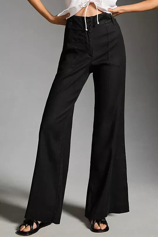 Anthropologie Maeve 4 The Naomi Wide-Leg Flare Pants Black Anthropologie Maeve 4 The Naomi Wide-Leg Flare Pants Black