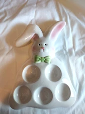 Easter Bunny Springtime Deviled Egg Plate holds 5 eggs, Undamaged ceramic
