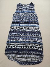 Saks Fifth Avenue Shift Dress Womens Small Blue Tribal Sleeveless V-Neck