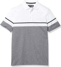 Calvin Klein Mens Liquid Touch Striped Polo Tshirt in White/Grey Sz Large