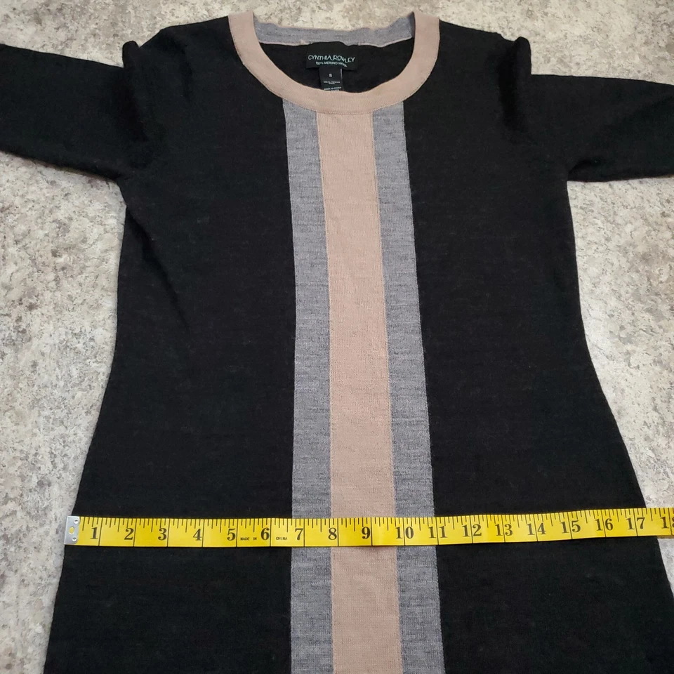 Cynthia Rowley 美利奴羊毛毛衣连衣裙 S 码灰色棕褐色卡其色长袖 S — 第 4/4 张图片