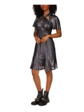 MICHAEL KORS Women's Black Twist Front Flutter Sleeve Fit + Flare Dress XS