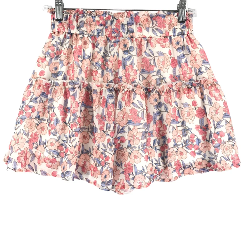 Pantalones Cortos Kendall Kylie Forrados Bolsa de Papel Para Mujer M Rosa Azul Poli Floral Pull On Foto 2 de 4