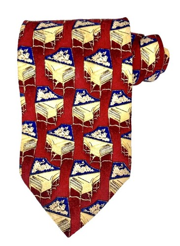 Ermenegildo Zegna Mens Neck Tie Made n Italy Silk Red Grand Pianos Music Musical - Picture 6 of 6