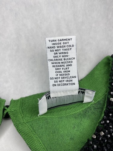 Carmen Mark Valvo Size L Green Black Sweater Beaded Neck - Picture 5 of 11