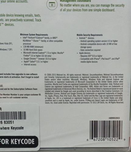 Webroot Secure Anywhere- Internet Security Software Factory Sealed 2015 - Afbeelding 3 van 3