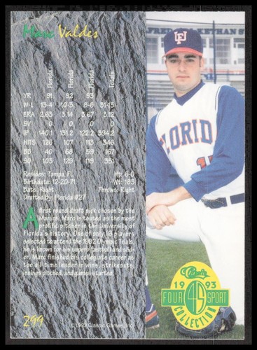 MLB 1993 Classic 4 Sport Florida Marlins Marc Valdes 299 Baseball CB-1-1-A-34 - Picture 2 of 7