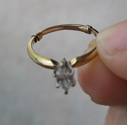 BELLISSIMO ANELLO DI FIDANZAMENTO DONNA ORO GIALLO 14KT 1/3CT MARQUISE SOLTAIRE MISURA 7 - Foto 9 di 11