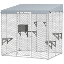 PawHut 79" Large Catio, Galvanized Steel Outdoor Cat Enclosure with Canopy