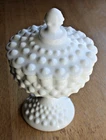 Vintage Fenton Hobnail White Milk Glass 6" Pedestal Candy Dish With Lid