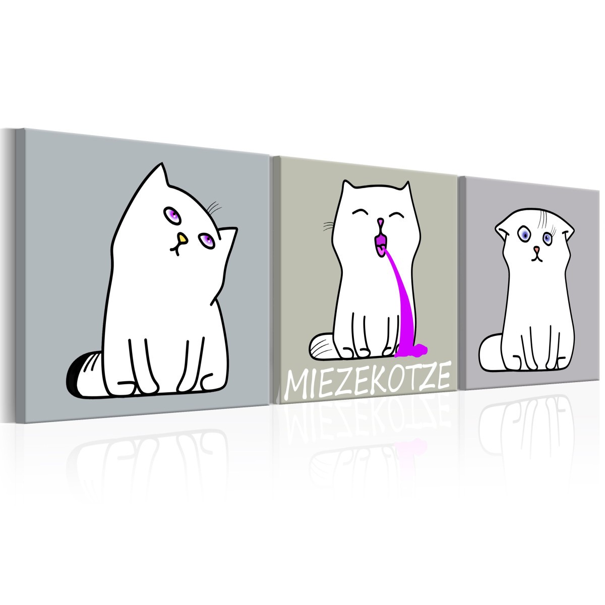 Tableau Miezekotze Cat Trio 40x120cm grande décoration murale moderne chat