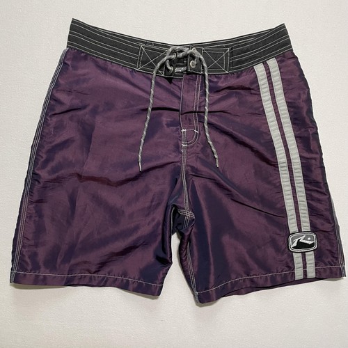 Vintage Rusty Swim Trunks Shorts Mens 34 Purple Boardshorts Made USA Surf Stripe