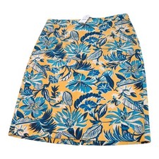J Crew Pencil Skirt Basketweave Tropical Turquoise Yellow Lined Cotton Size 6