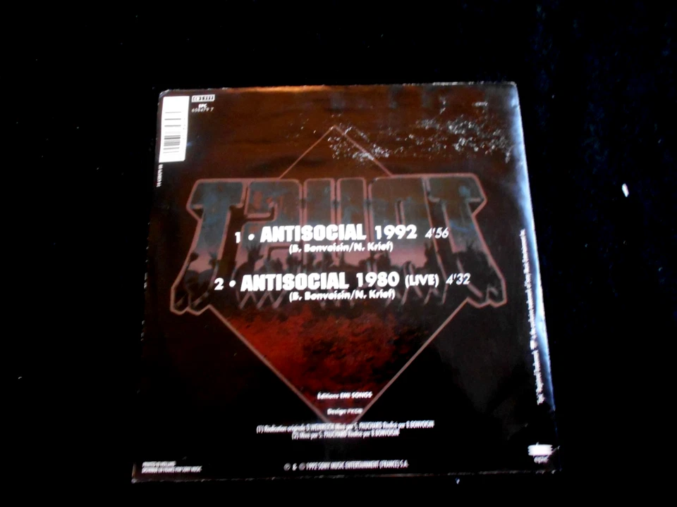 TRUST/ANTISOCIAL 1992/FRENCH HARD ROCK/CBS/FRENCH PRESS SP 7" - Image 2 of 2