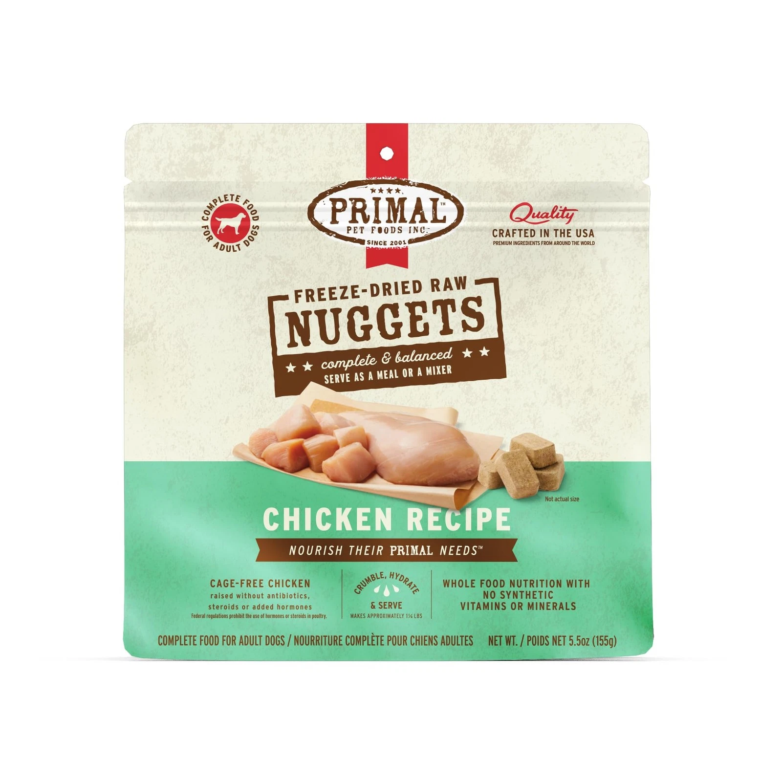Primal Pet Food Freeze Dried Raw Dog Food Cage Free Chicken Organic Fruits 5.5oz