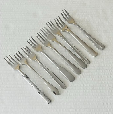 9 Appetizer Cocktail Forks Stainless Assorted Brands and Mixed Patterns Glossy