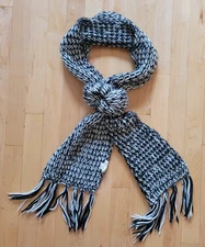 Black White Acrylic Scarf w/ Fringe/ Tassels Soft Fluffy Winter 82 X 7