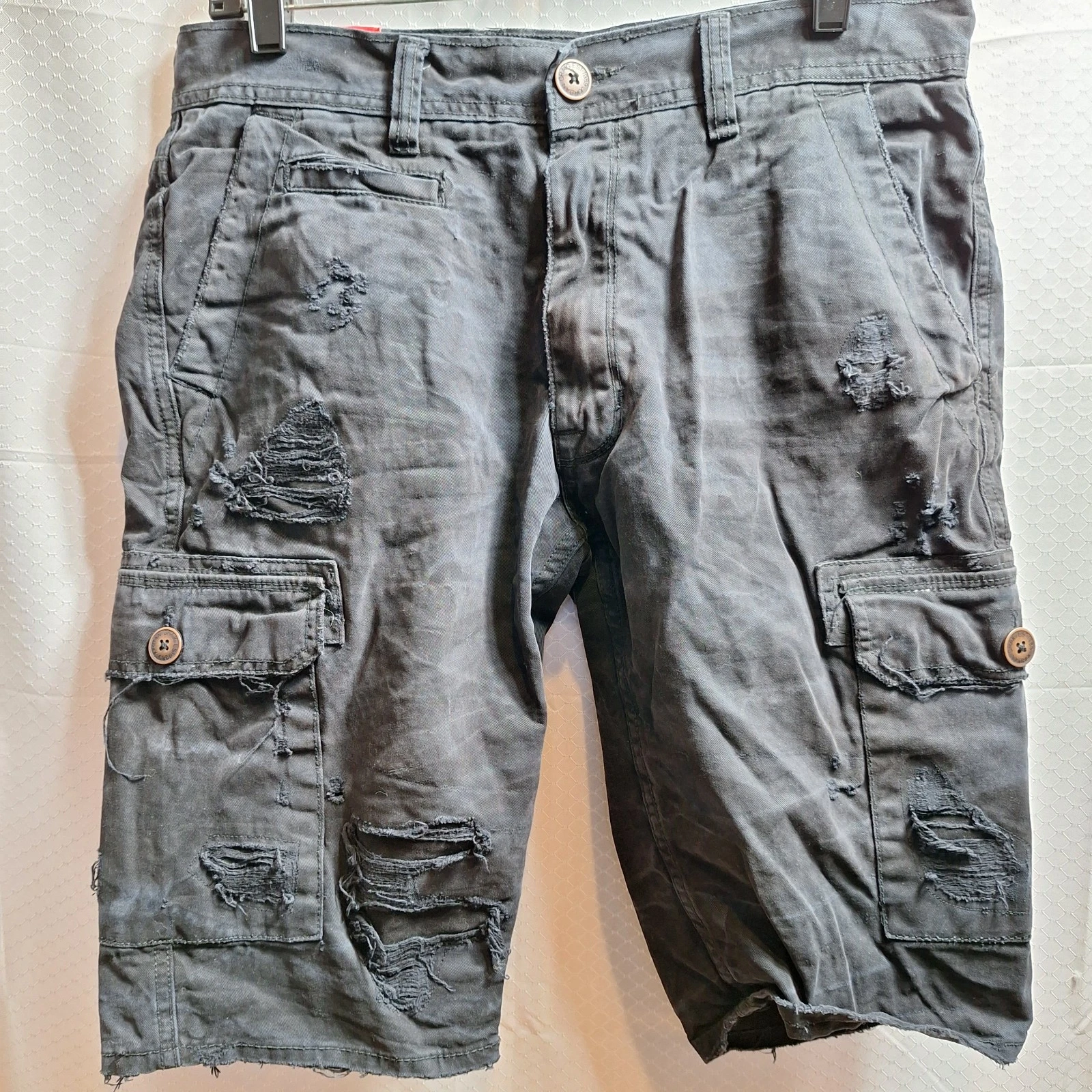 JORDAN CRAIG Cargo Short Tg 32 Nero Denim Elasticizzato Utility Tasca Streetwear Y2K
