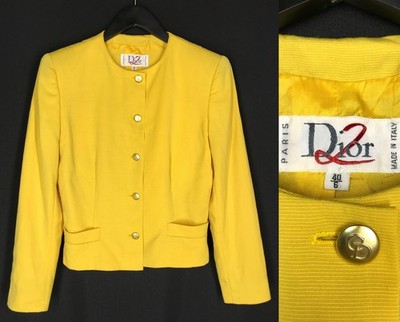 Women's Christian Dior2 Wool Yellow Blazer Gold Button Jacket Italy Size 40/6