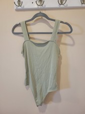 American Eagle Outfitters Light Green Ribbed Bodysuit Snap Closure Size L