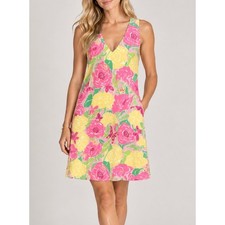 Vtg Lilly Pulitzer Silk Floral Butterfly V Neck Sleeveless Dress Pink Yellow 6