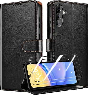 PIXFAB Case For Samsung A17 A16 A26 A56 5G Leather Wallet Flip Phone Cover+Screen Glass