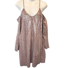 Nasty Gal Rose Gold Sequin Cold Shoulder Mini Dress Womens Large NWT